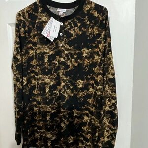 LuLaRoe Black and Gold Button Down Shirt NWT